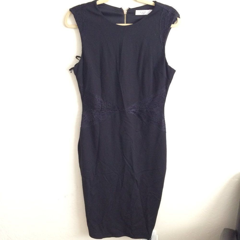 Ali & Jay Long Black Lace Trimmed Ponte Dress L